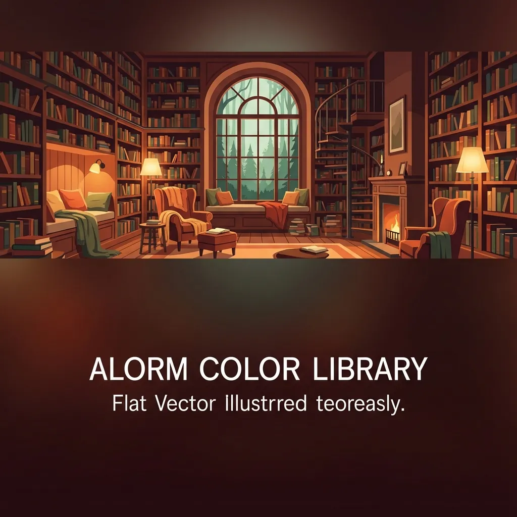 Illustrated library scene