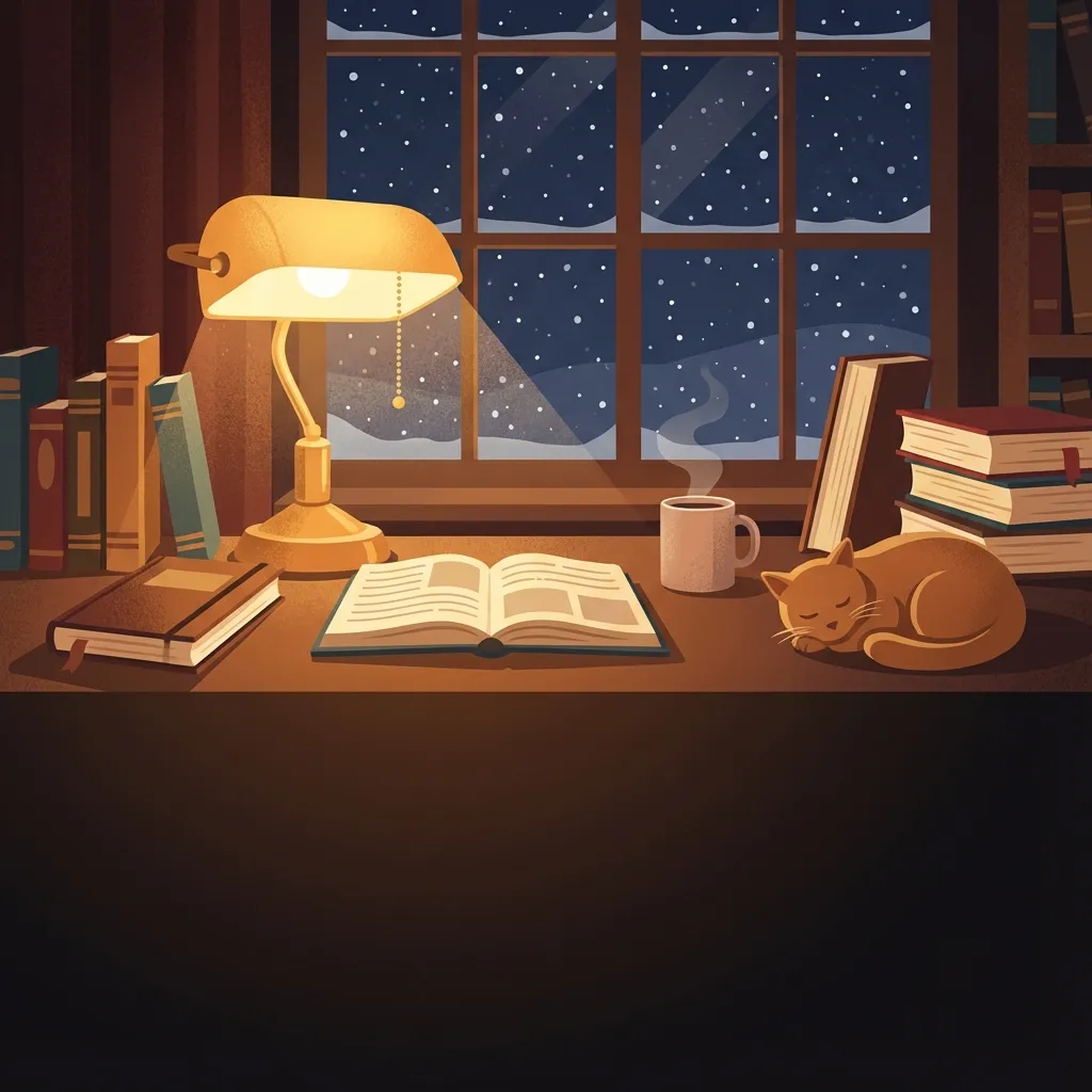 Illustrated library scene